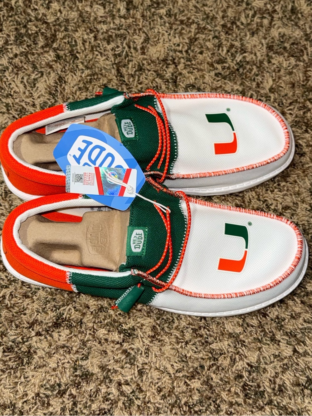 Hey Dude Wally Tri U of Miami Canvas Slip-On Shoes White/Green/Orange Men’s 12 - Picture 2 of 8